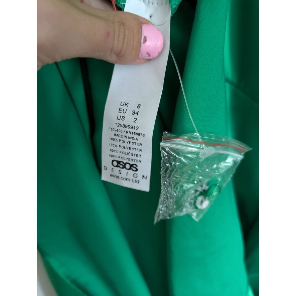 ASOS Design Tall High Low Hem Satin Batwing Midi Dress Emerald Green - Picture 6 of 8
